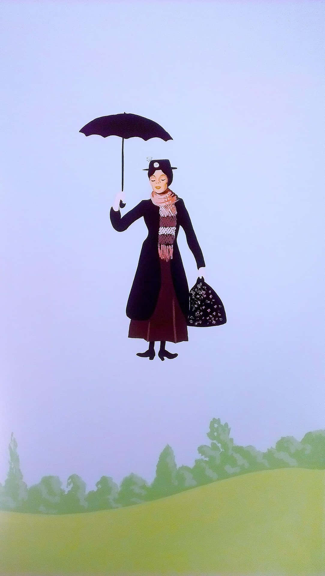 Enchanting Mary Poppins Flies High In The Sky Background