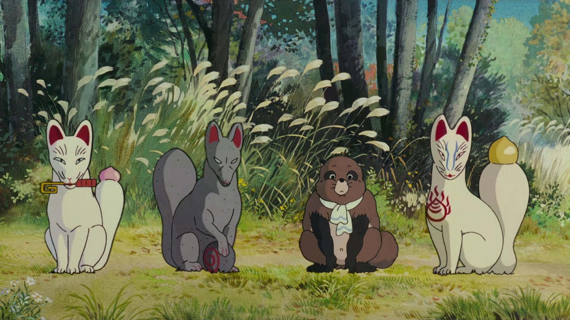 Enchanting Scene From Pom Poko Featuring Raccoon Dogs Background