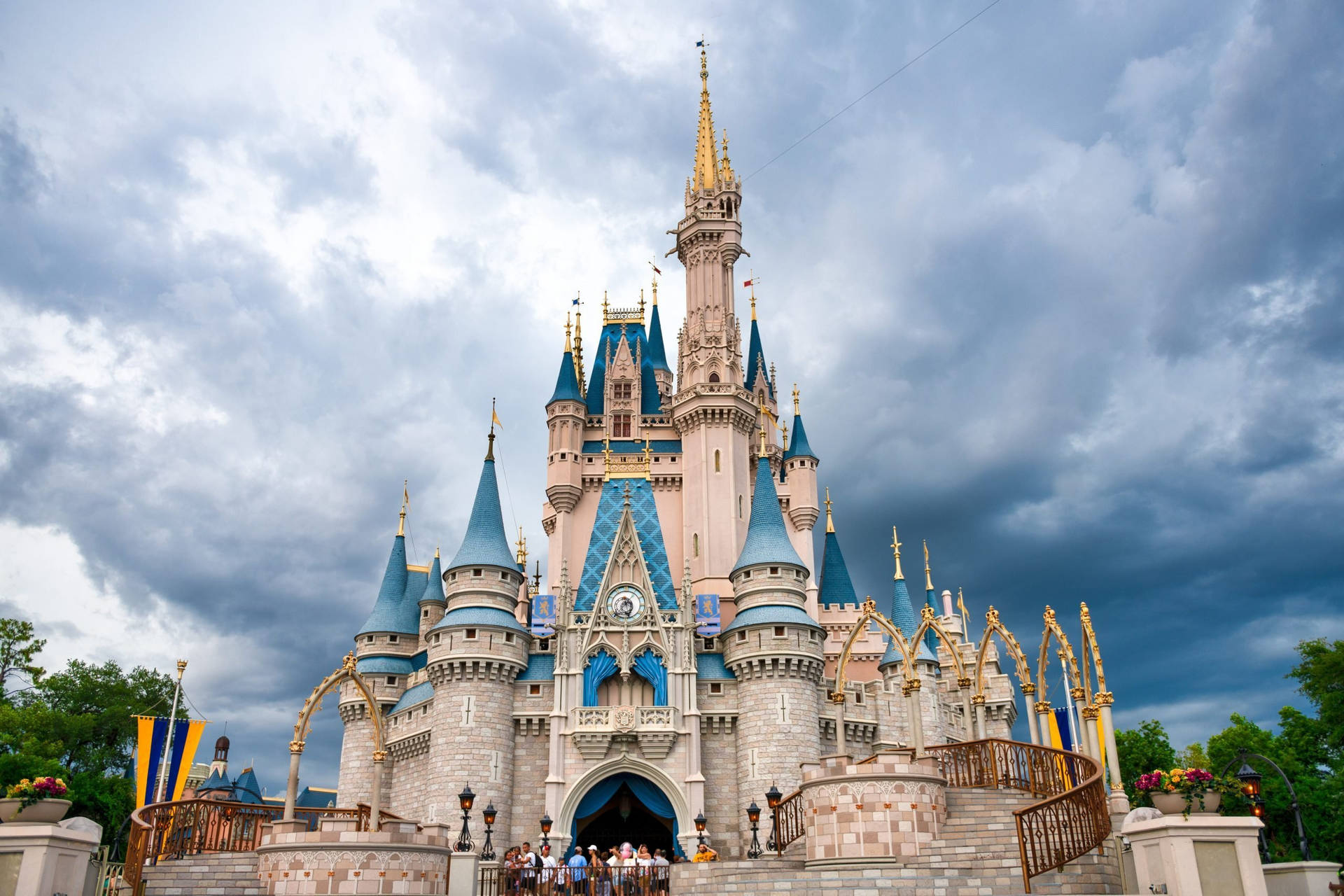 Enchanting Walt Disney Castle Under Grey Sky