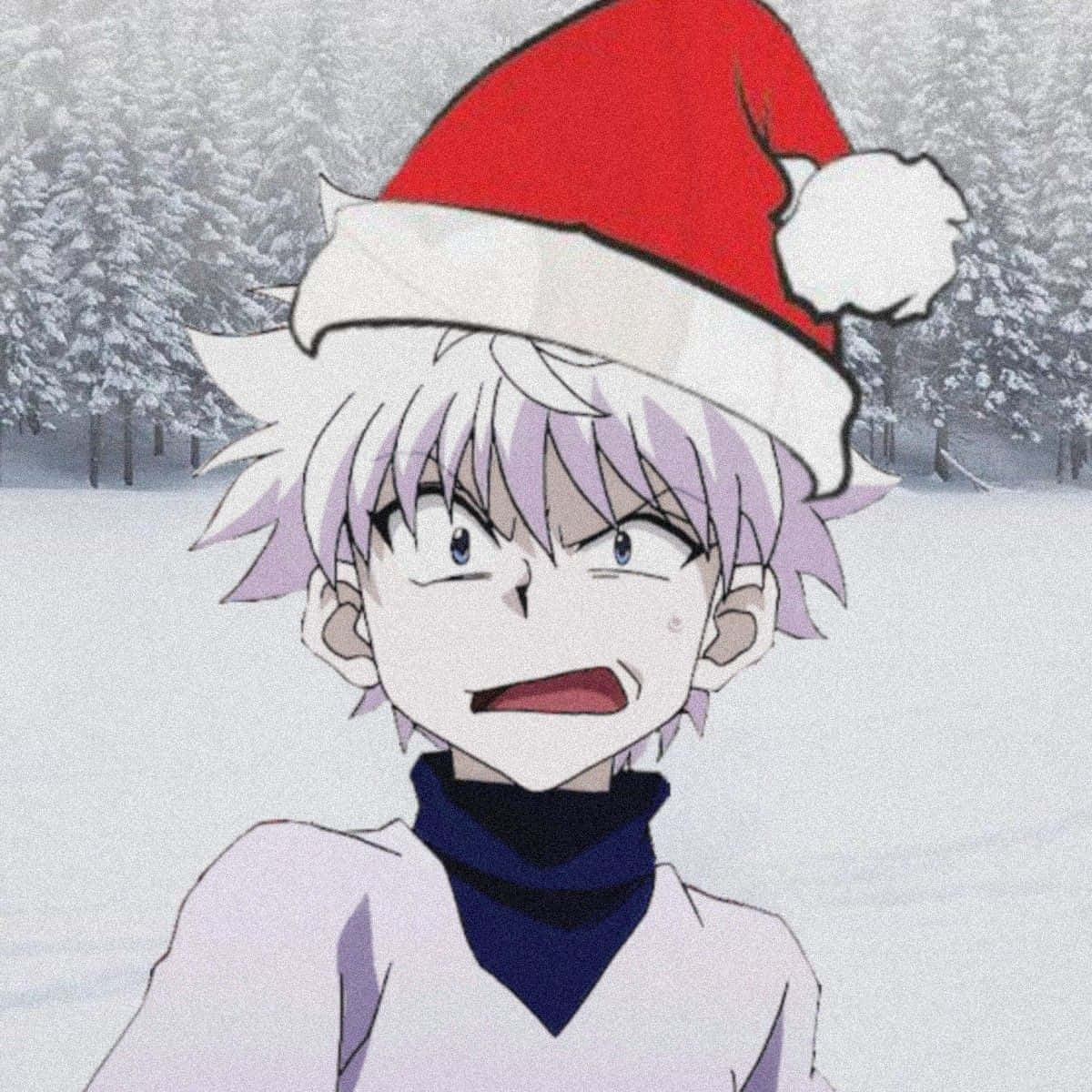 Enchanting Winter Wonderland With Youthful Anime Characters Celebrating Christmas Background