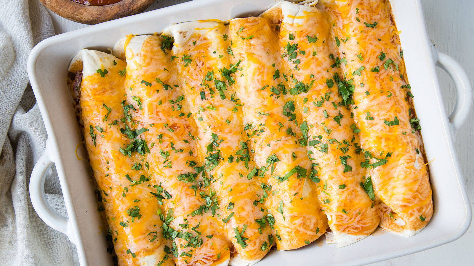 Enchiladas Baked On White Tray Background