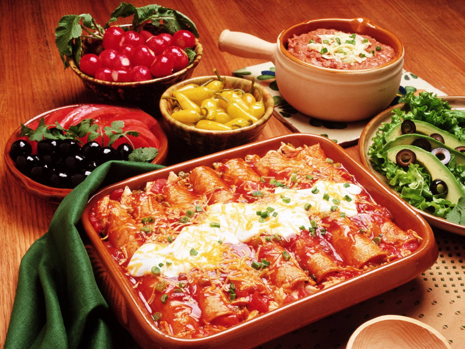 Enchiladas Dish Tray And Raw Ingredients