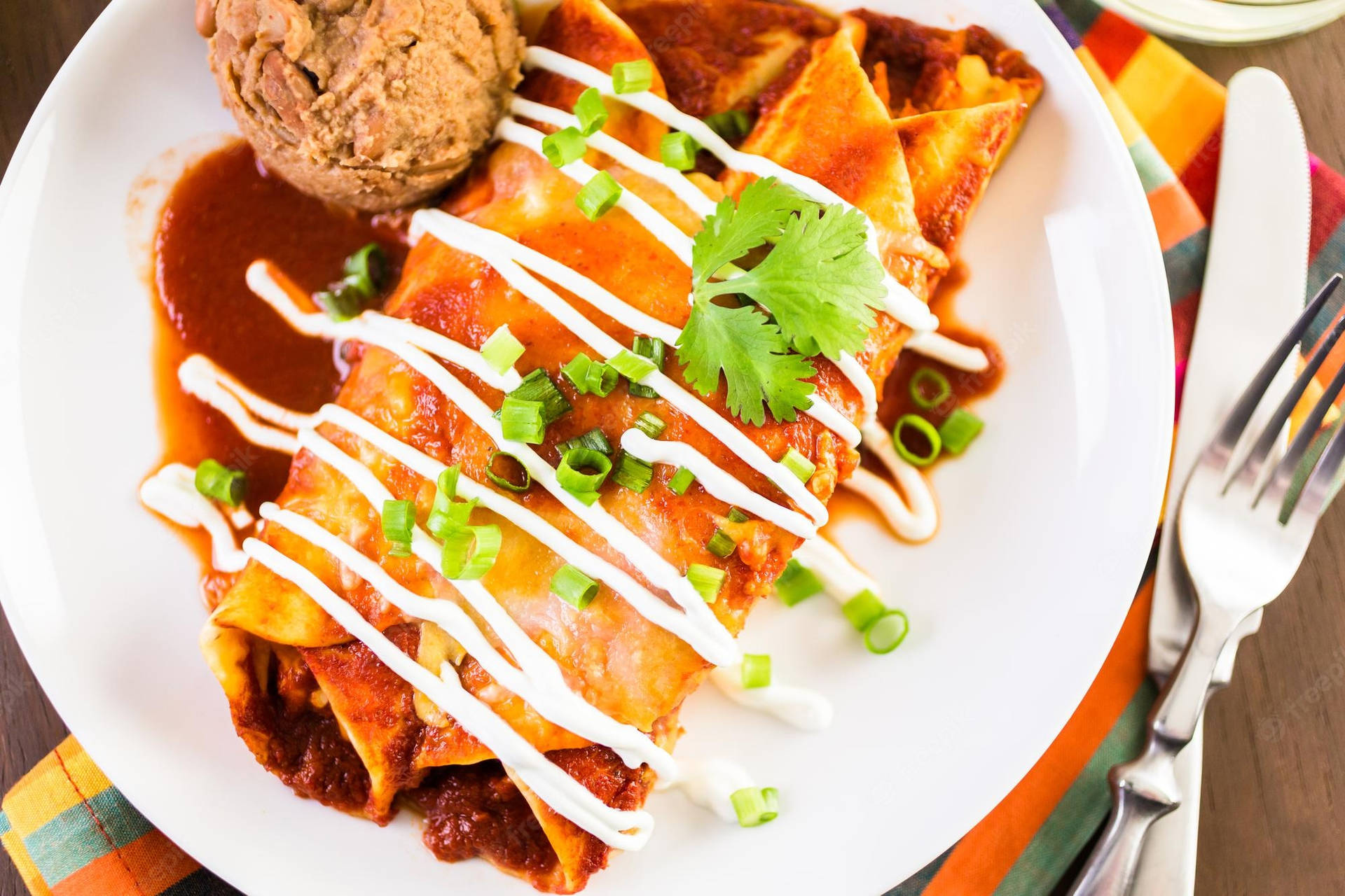 Enchiladas Drizzled With Mayonnaise Background