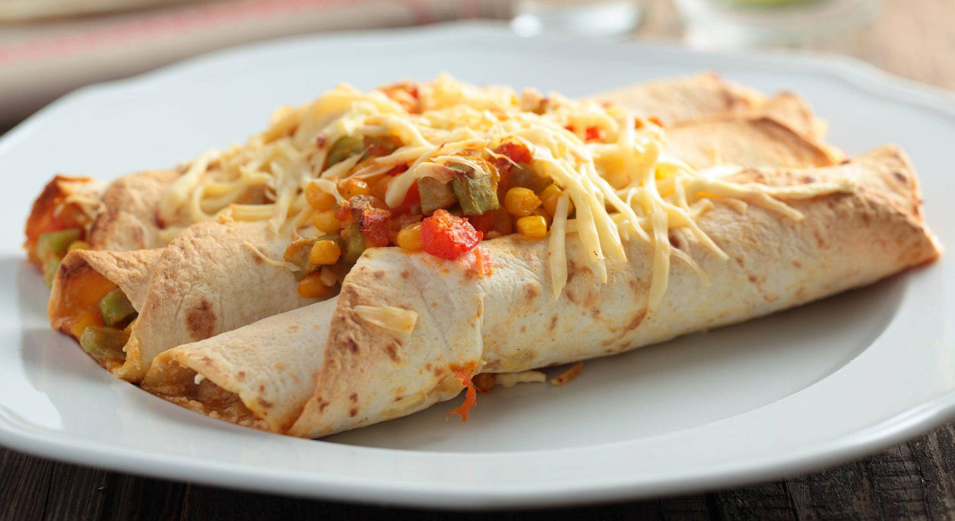 Enchiladas With Corn, Green Peas, And Tomatoes Background