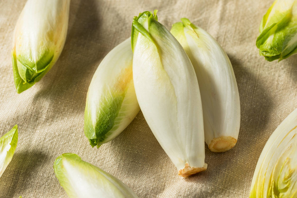 Endive Vegetable On Brown Canvas Cloth Background