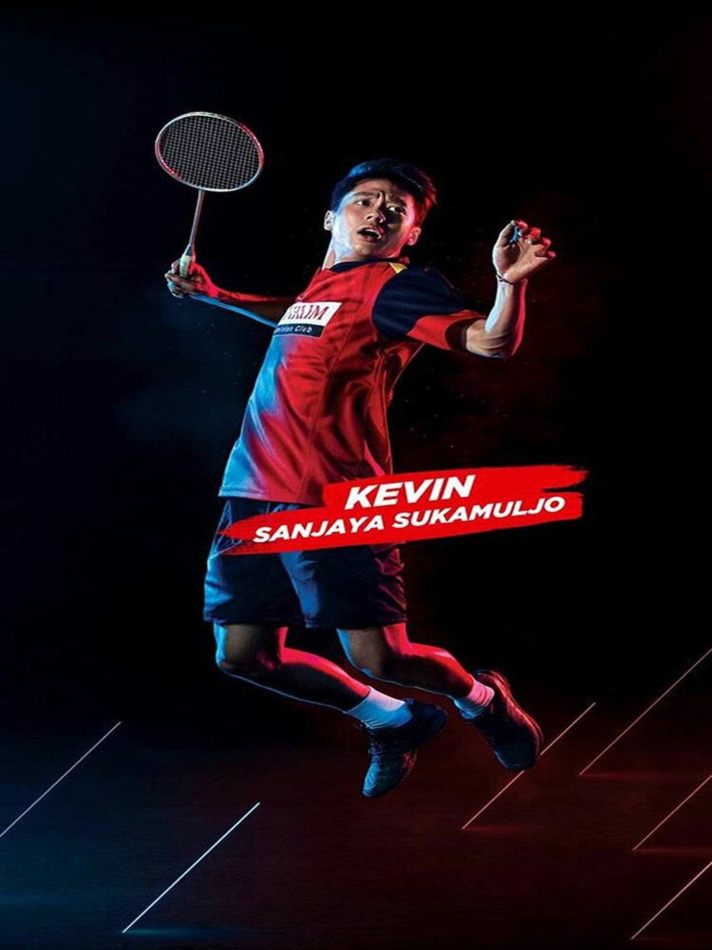 Energetic Action From Kevin Sanjaya In A High Tense Badminton Match Background