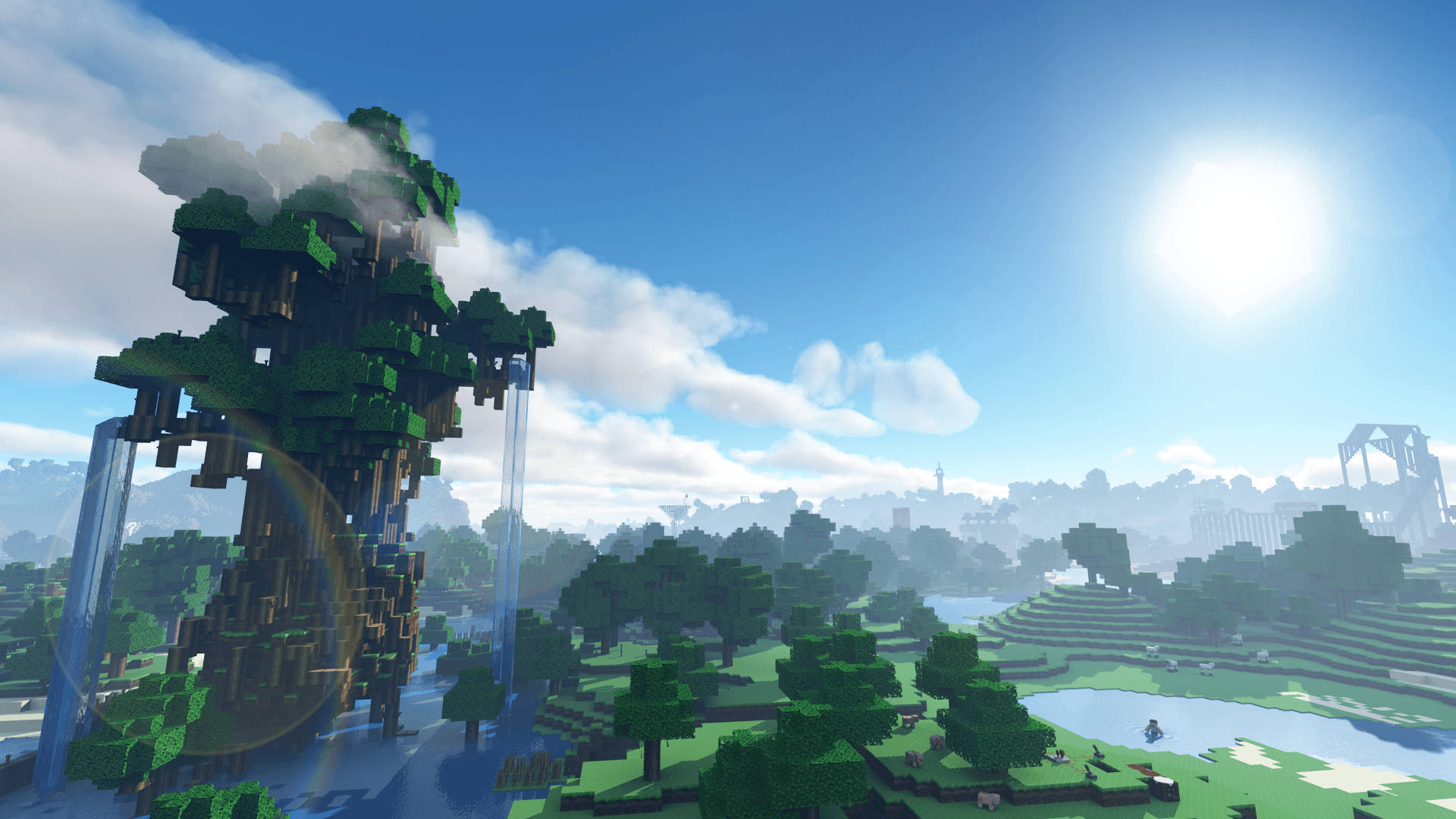 Engaging 4k Minecraft Landscape At Dusk Background