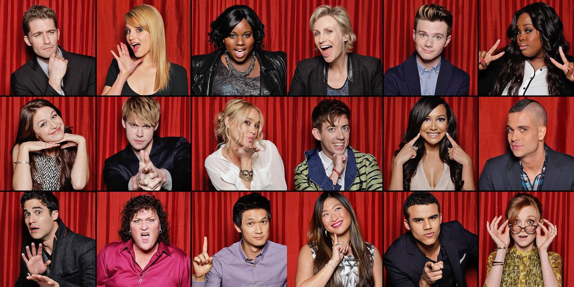 Engaging Glee Cast Against A Theatrical Red Drape Background