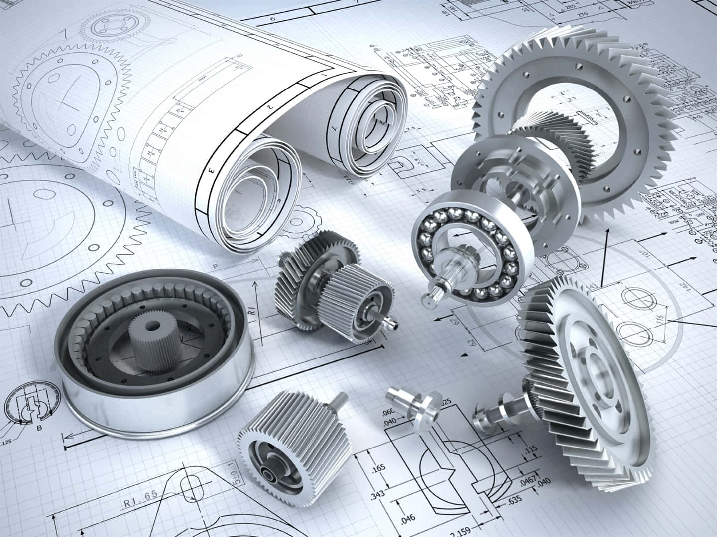 Engineering Gears And Gears On A Blueprint Background