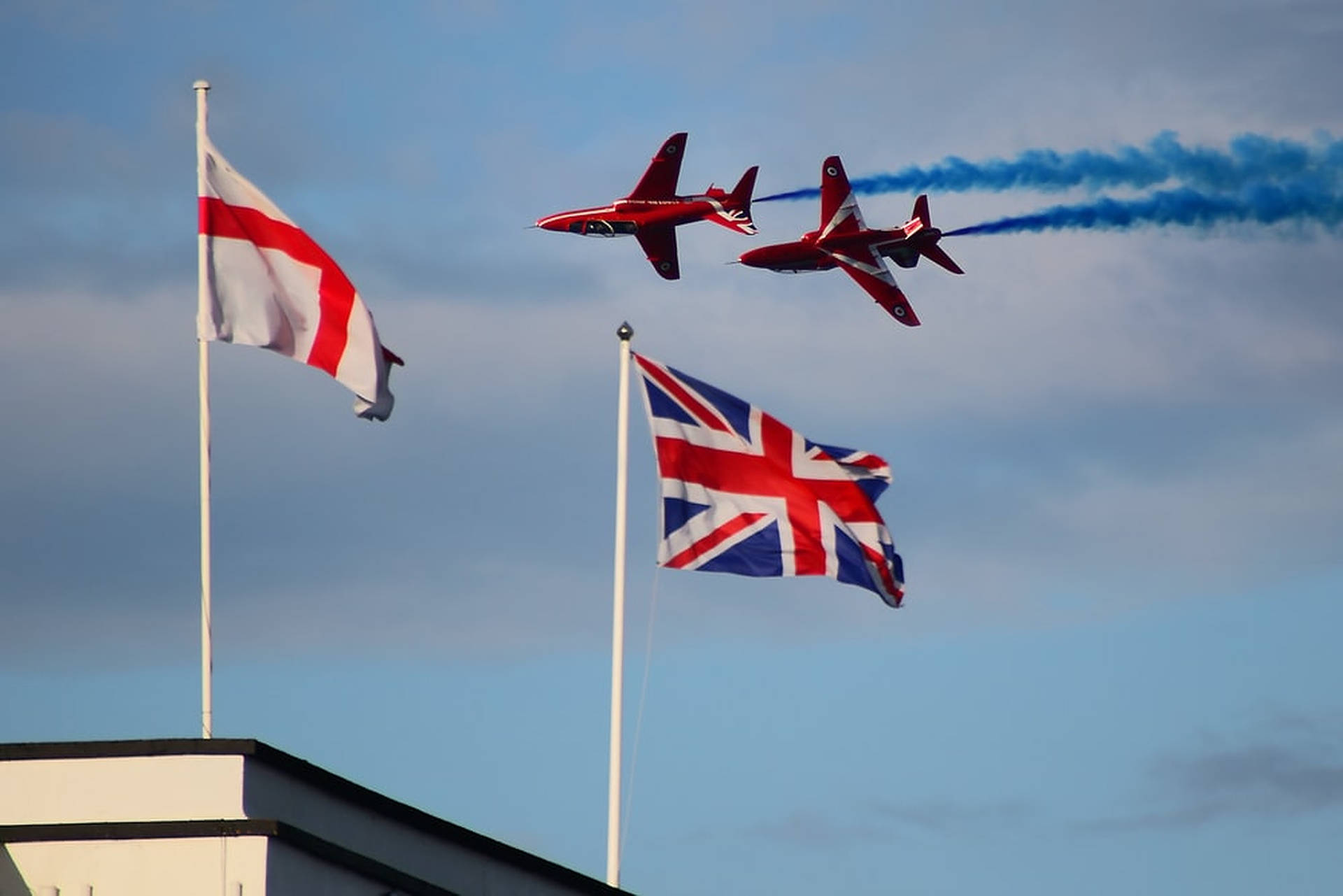 England Flag With Jet Plane Background