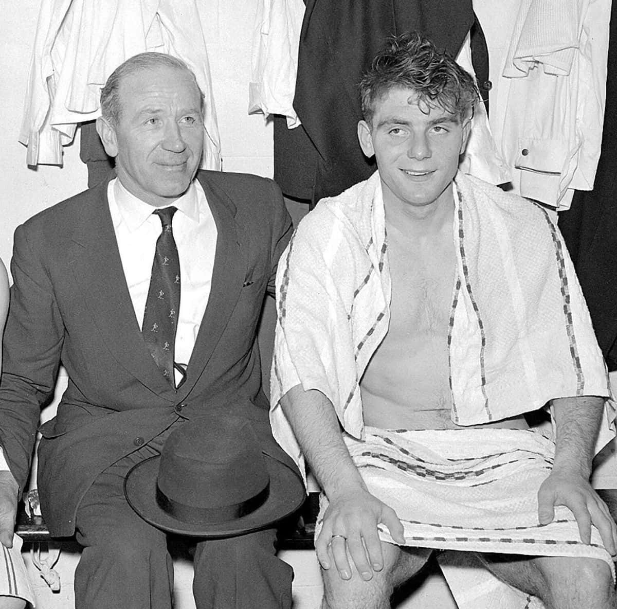 English Footballer Duncan Edwards With Matt Busby In March 1957 Background