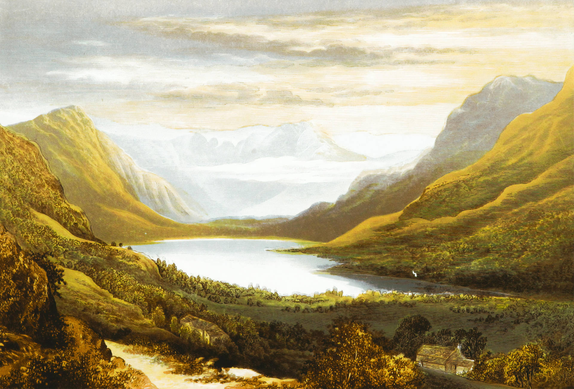 English Lake Scenery Painting By Benjamin Fawcett