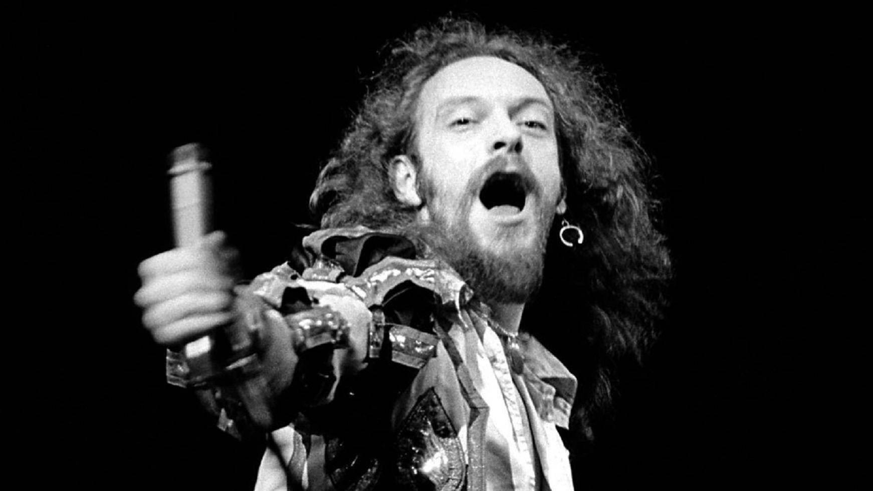 English Singer Ian Anderson Jethro Tull Band Monochrome Portrait Background