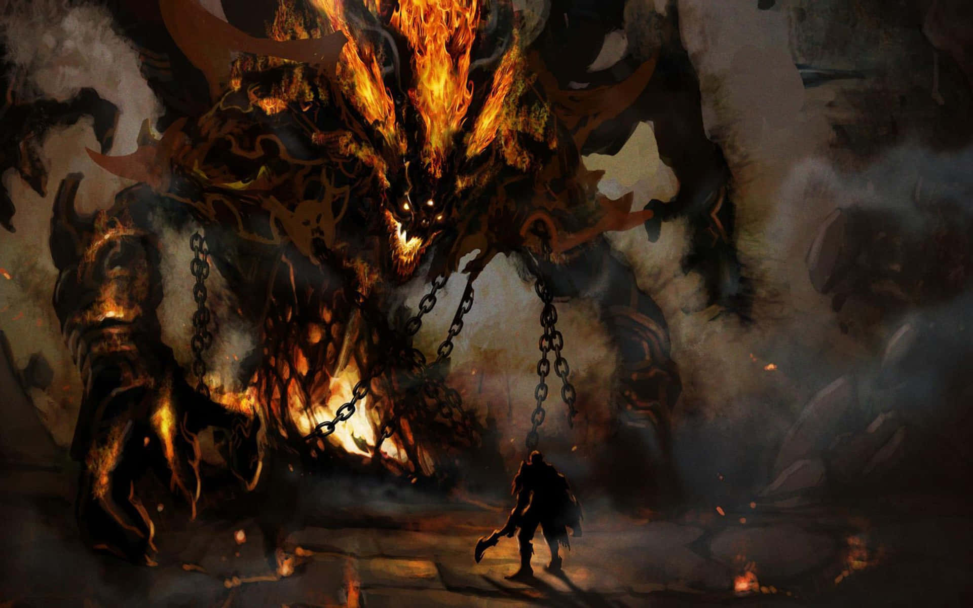 Enigmatic Cool Demon With Blue Flames Background