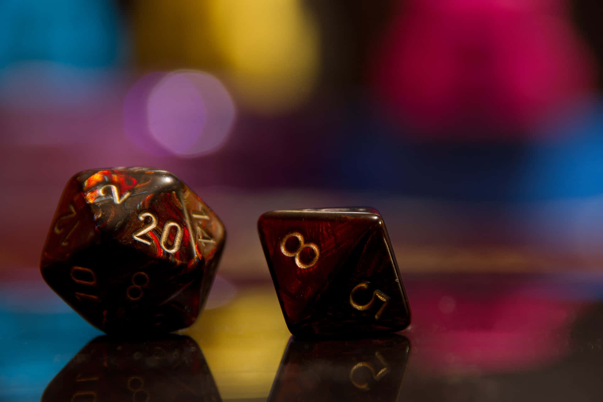 Enigmatic D20 Dice On Wooden Background Background