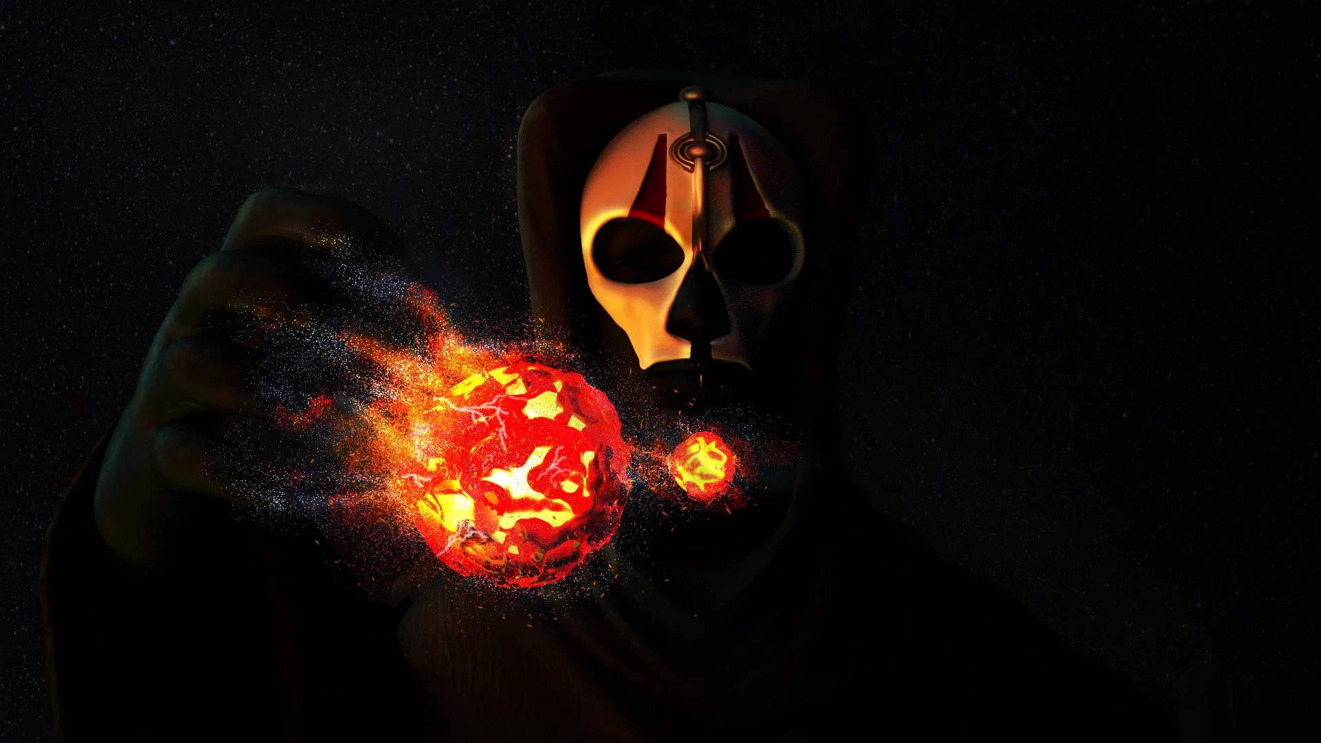 Enigmatic Darth Nihilus Wielding A Flaming Orb