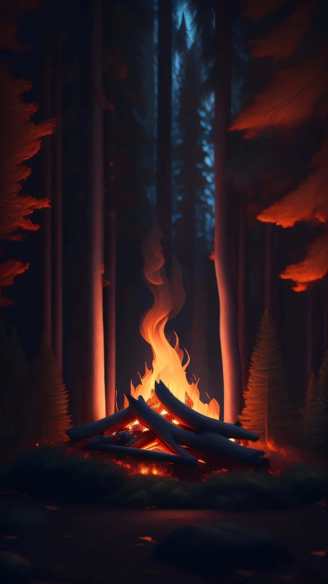 Enigmatic Forest Campfire Night Background