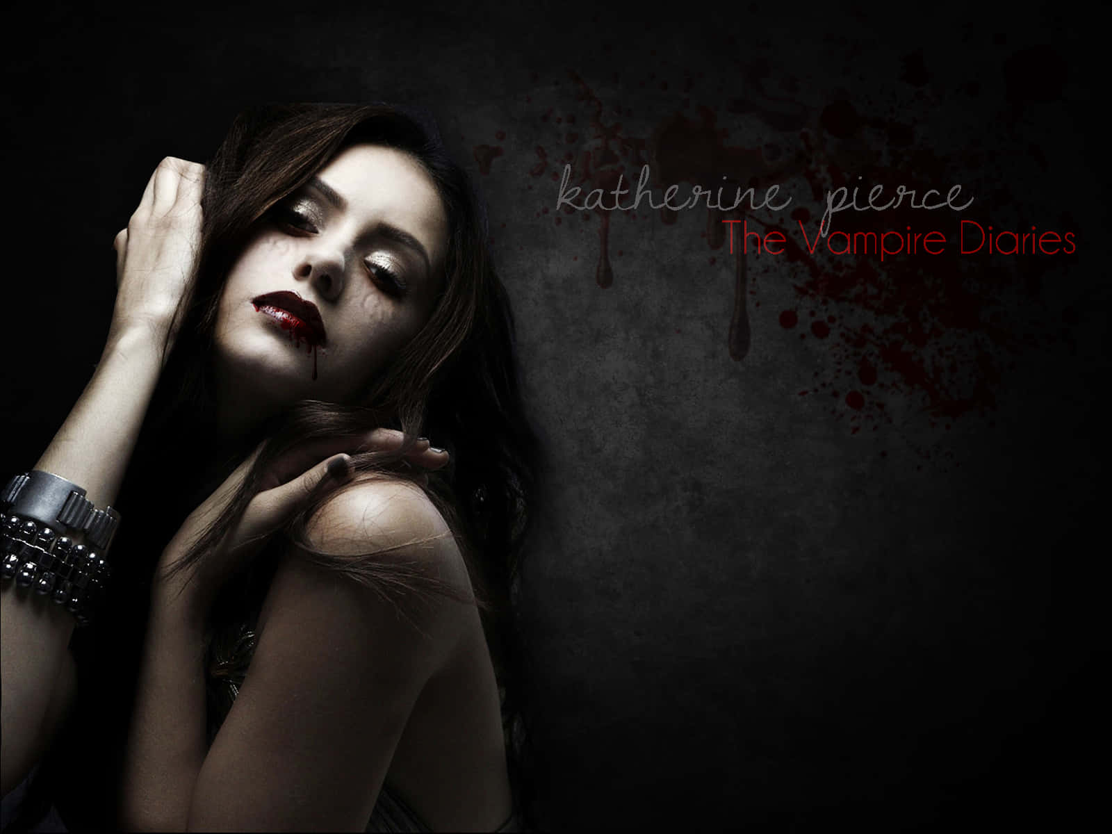 Enigmatic Katherine Pierce Against A Dimmed Background Background