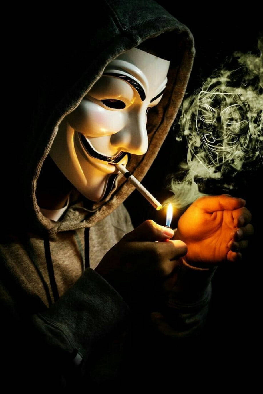 Enigmatic Smoker Man With Hacker Mask