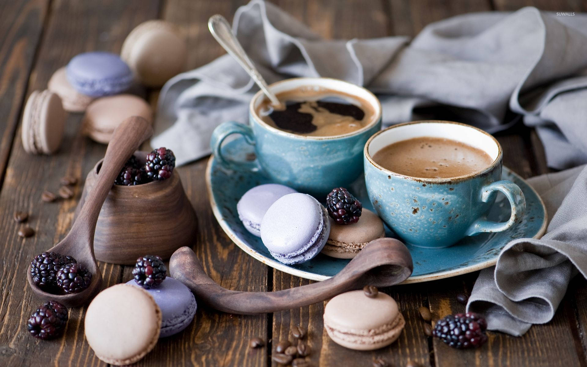 Enjoy A Cup Of Coffee And French Macaroons For The Perfect Sweet And Satisfying Snack. Background