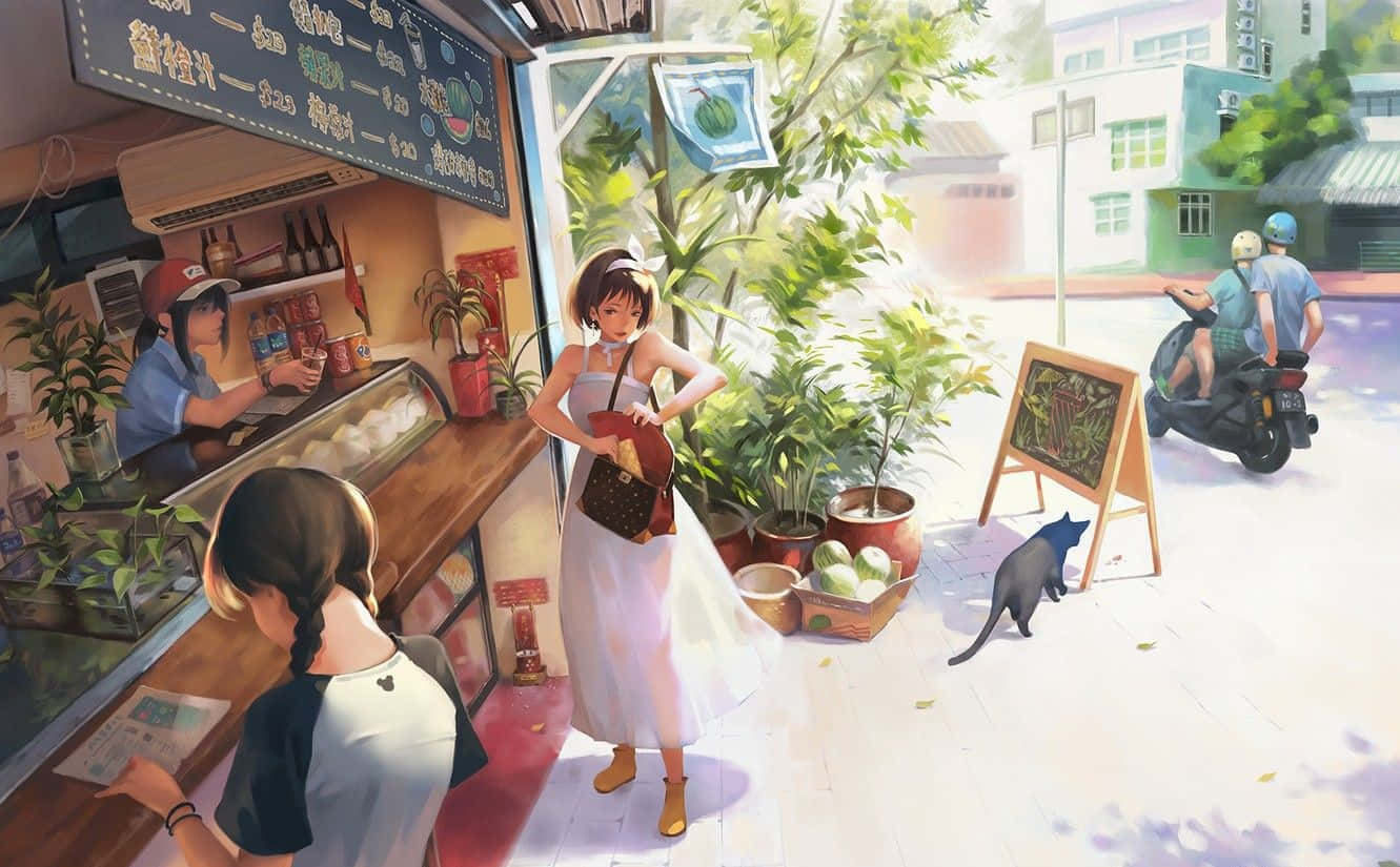 Enjoy A Cup Of Coffee At Cafe Anime! Background