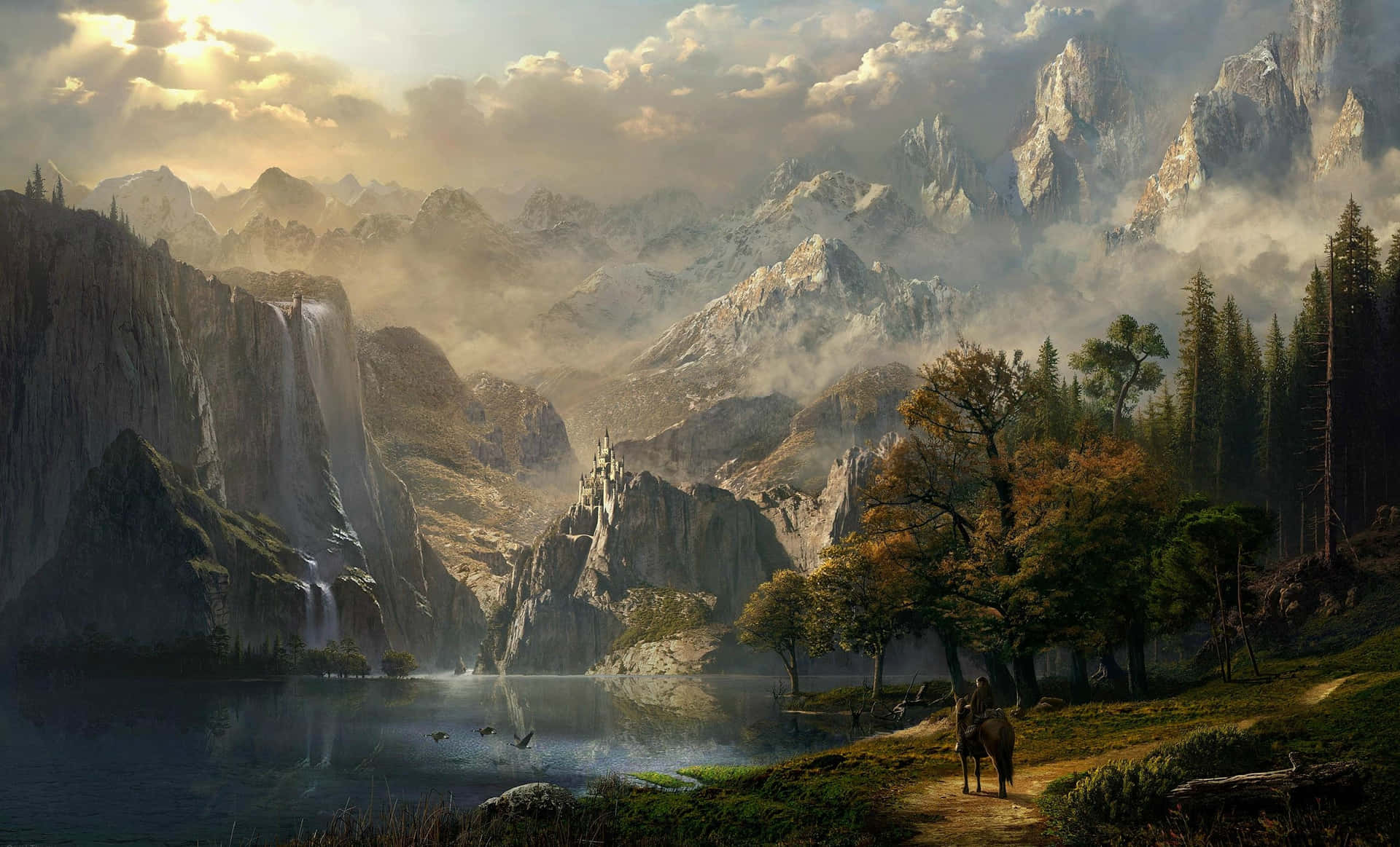 Enjoy A Peaceful Sunlit Morning In Stunning Skyrim Scenery. Background