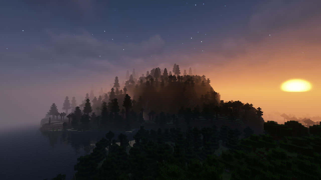 Enjoy A Peaceful Sunset In The Popular Game, Minecraft. Background