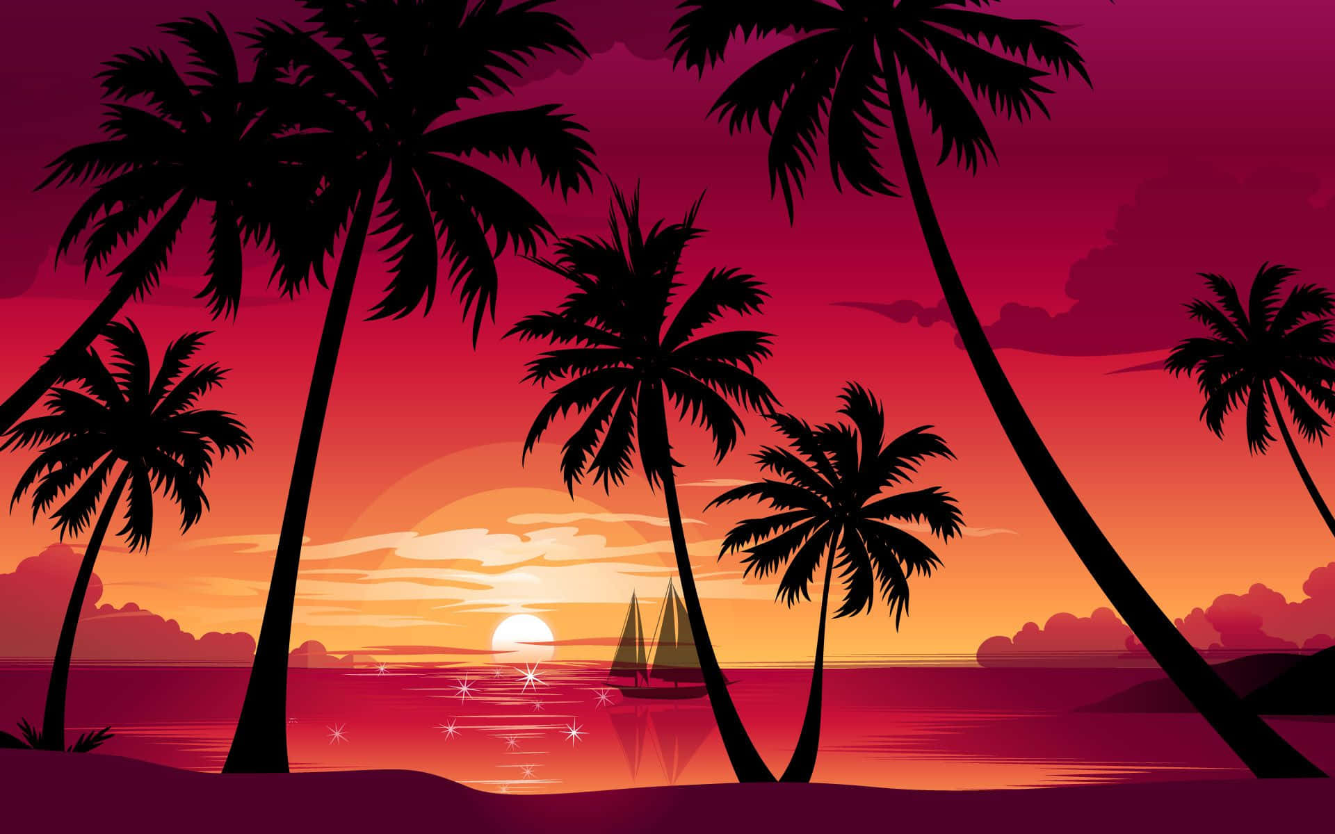 “enjoy A Picturesque Beach View From The Comfort Of Your Desktop With This Beautiful Palm Tree Desktop Wallpaper.” Background