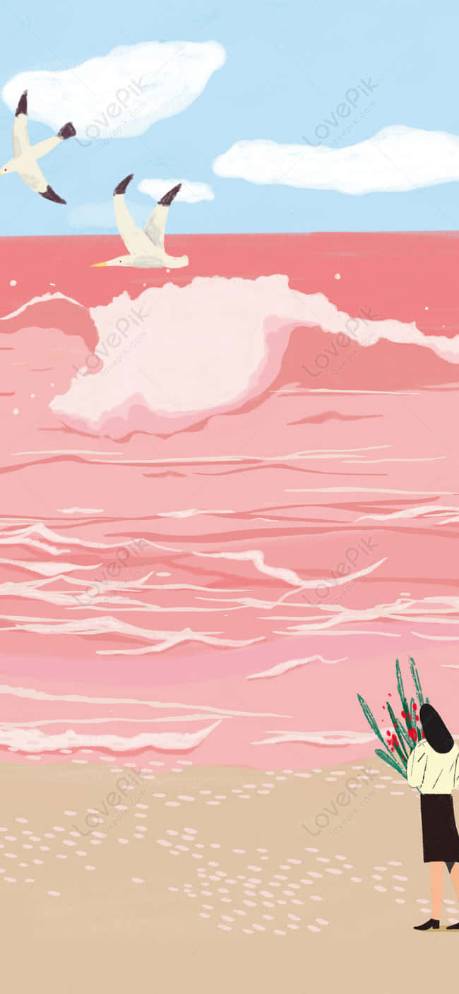 Enjoy An Ethereal, Pink-hued Beach Sunset Background