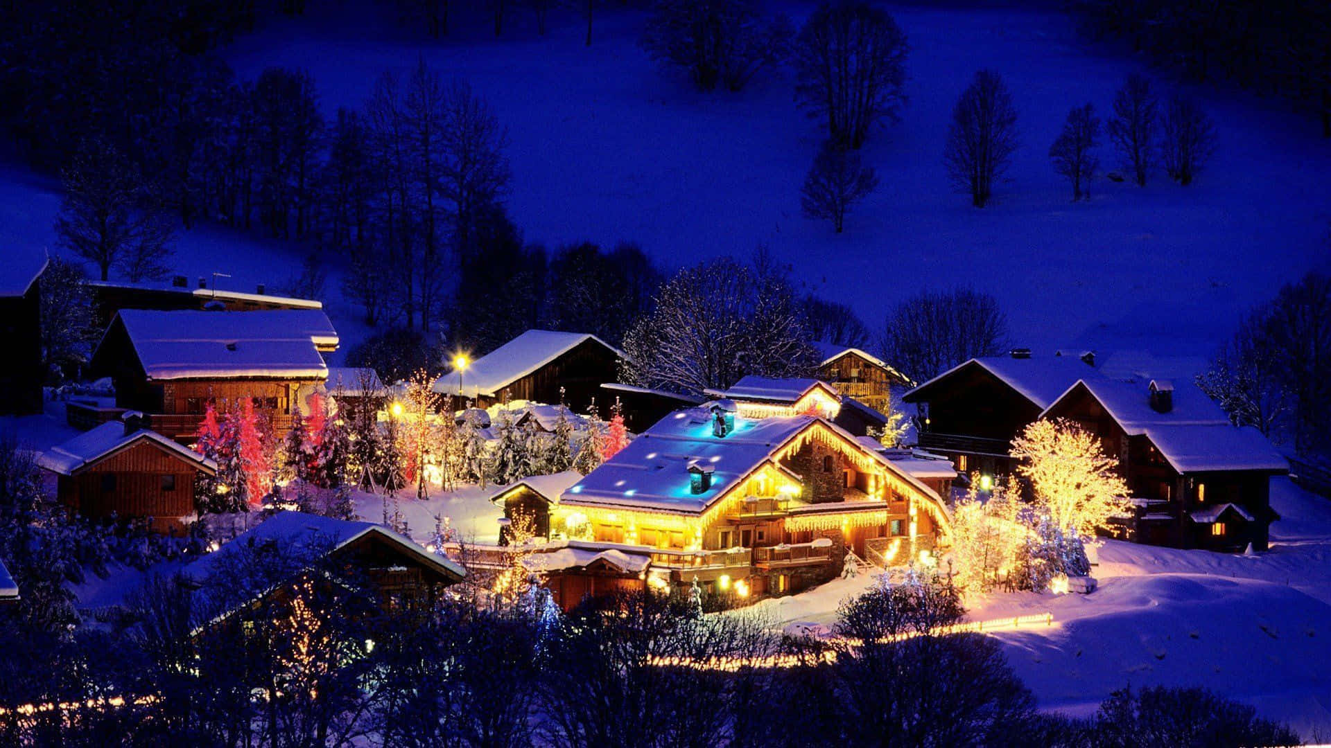 Enjoy Christmas In The Winter Time With This Beautiful Snowy Scene Background