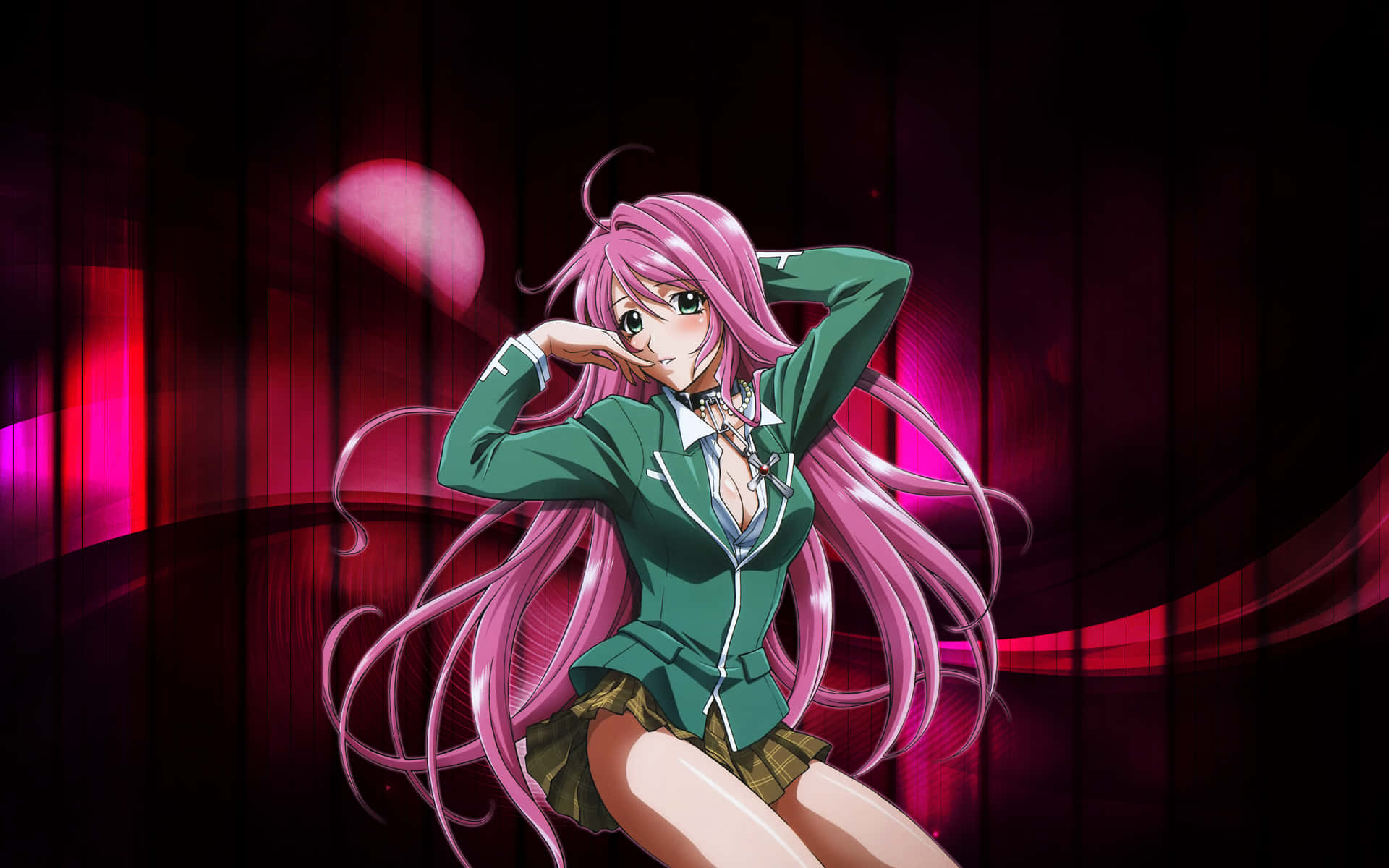 Enjoy The Adventures Of Tsukune And Moka In Rosario Vampire Background