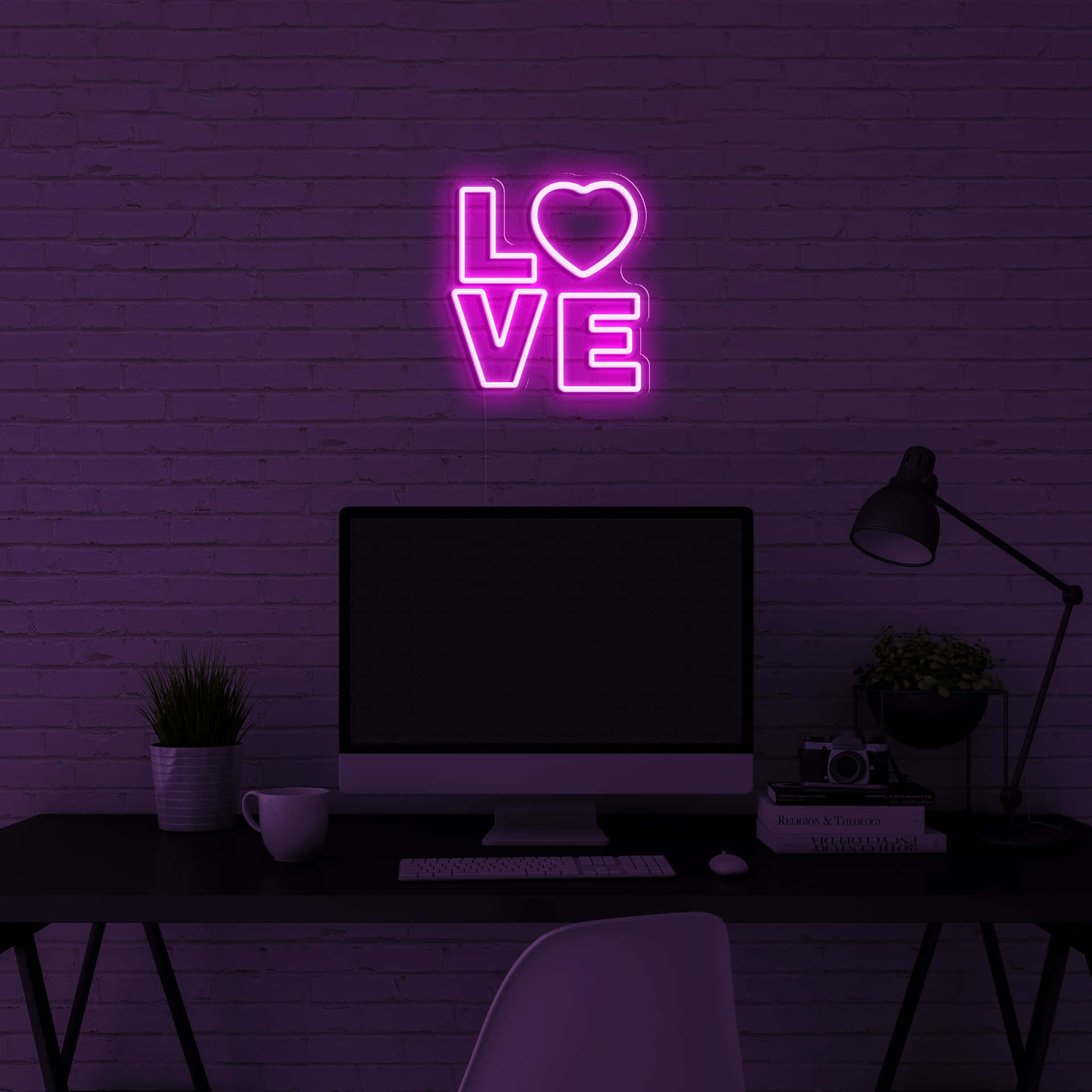 Enjoy The Beautiful Lighting Effects Of This Purple Neon Aesthetic Computer. Background