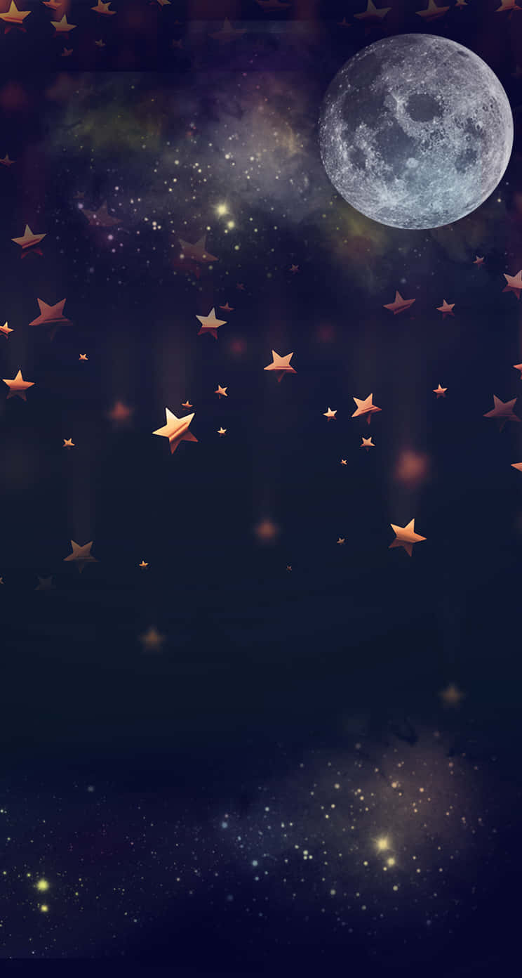 Enjoy The Beautiful Night Sky On Your Iphone With This Moon And Stars Wallpaper. Background