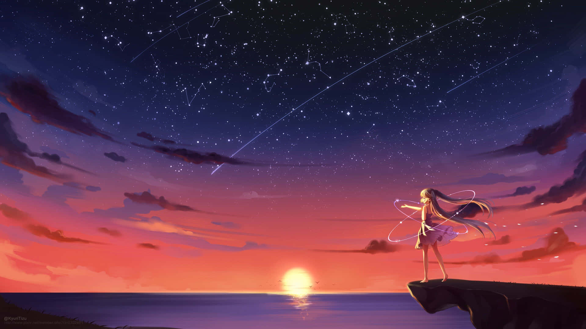 Enjoy The Beauty Of A Peaceful Anime Sunset Background