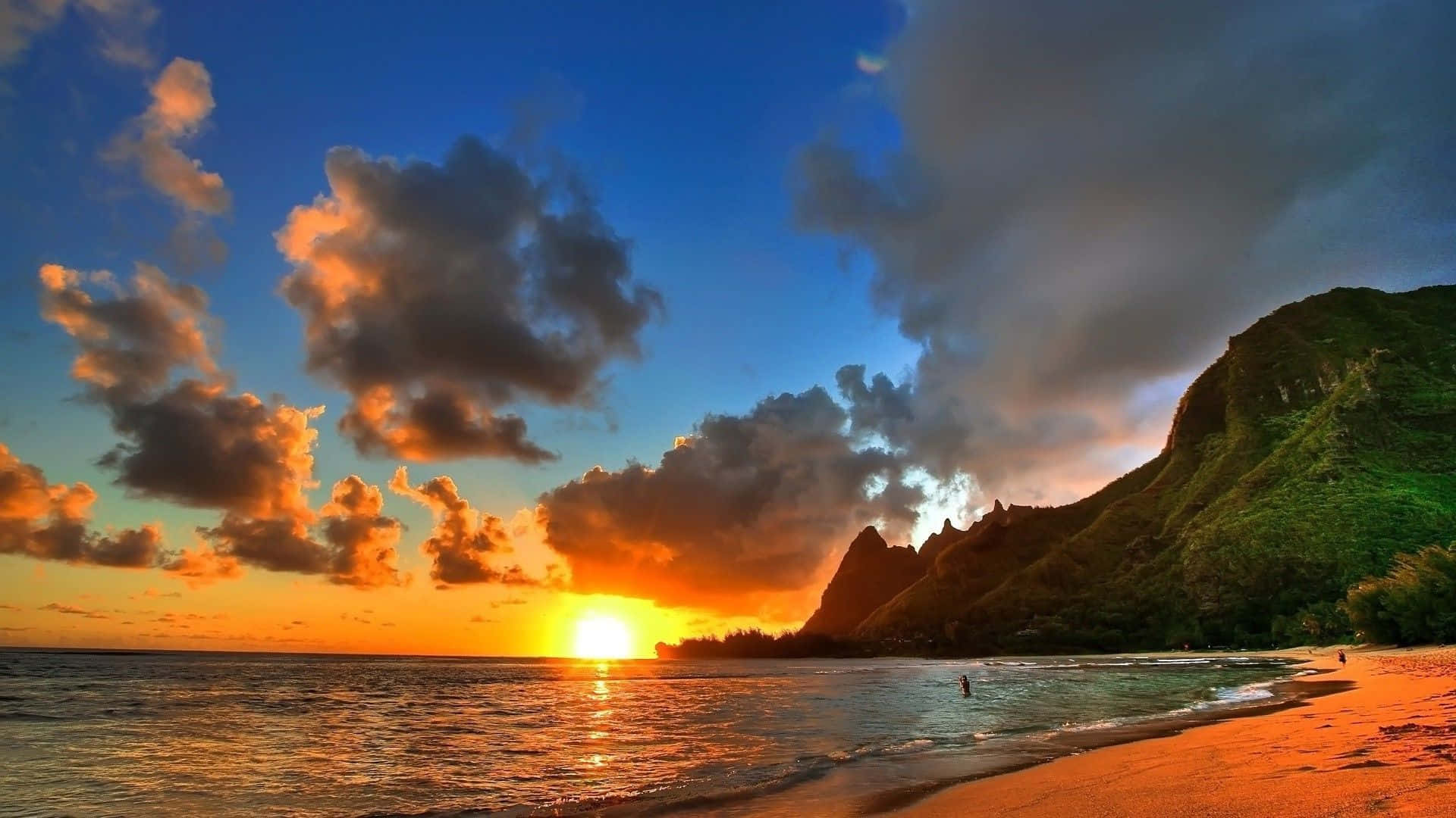 Enjoy The Beauty Of A Peaceful Evening Beach Sunset Background
