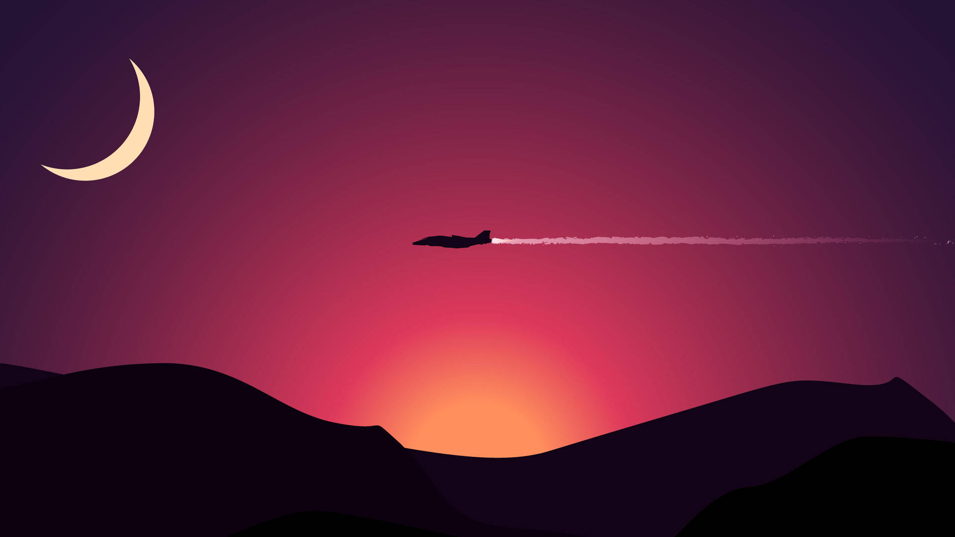 Enjoy The Beauty Of A Plane's Silhouette Against A Peaceful Sunset. Background