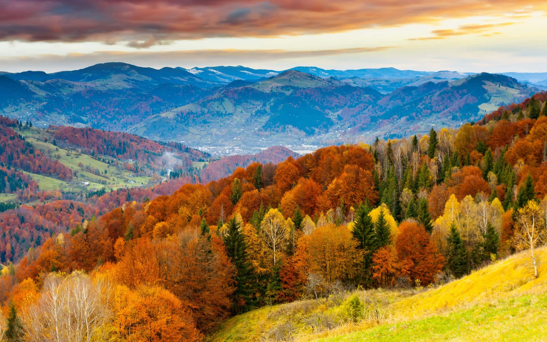 Enjoy The Beauty Of A Serene Fall Mountain Scene Background