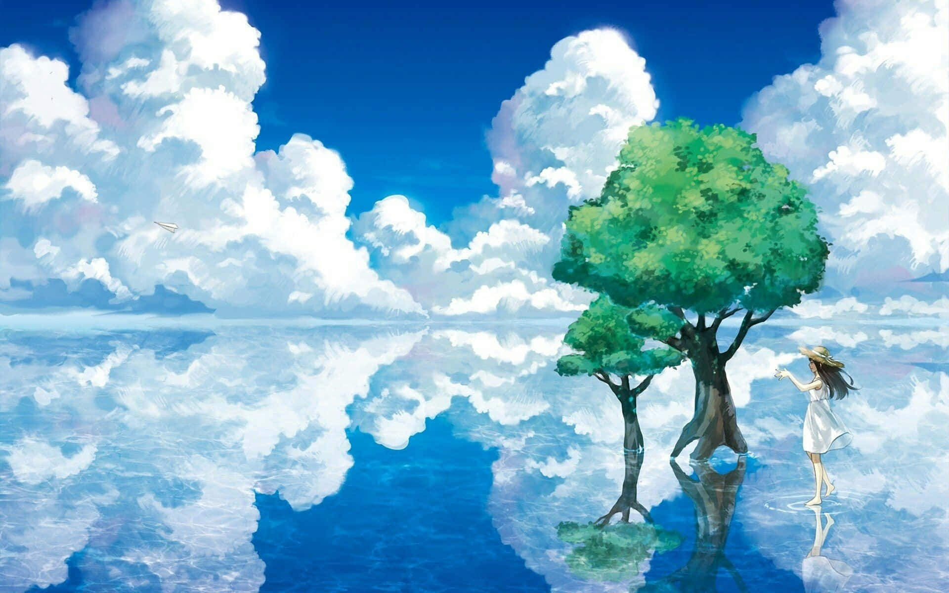 Enjoy The Beauty Of An Anime-filled Sky Background