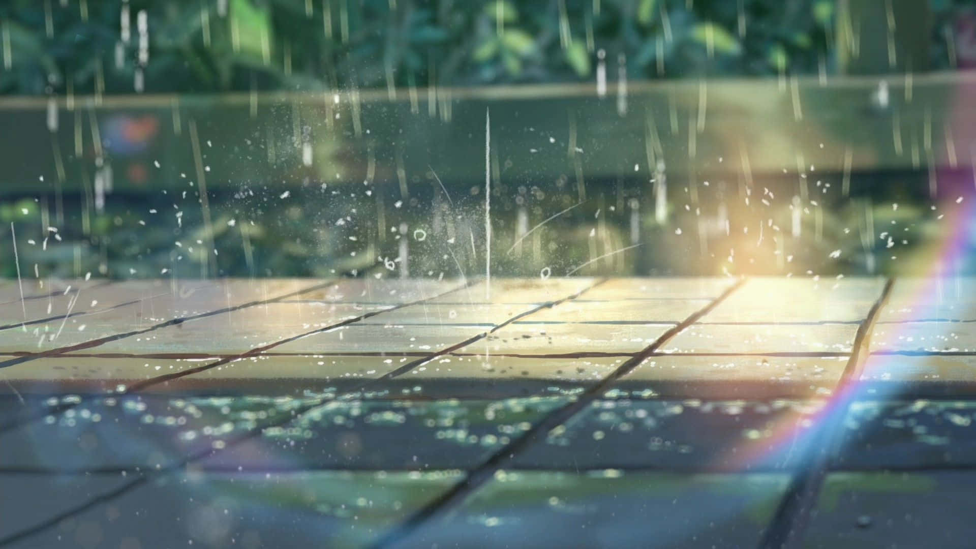 Enjoy The Beauty Of Nature In This Thrilling Scene Of A Rainy Anime Day Background