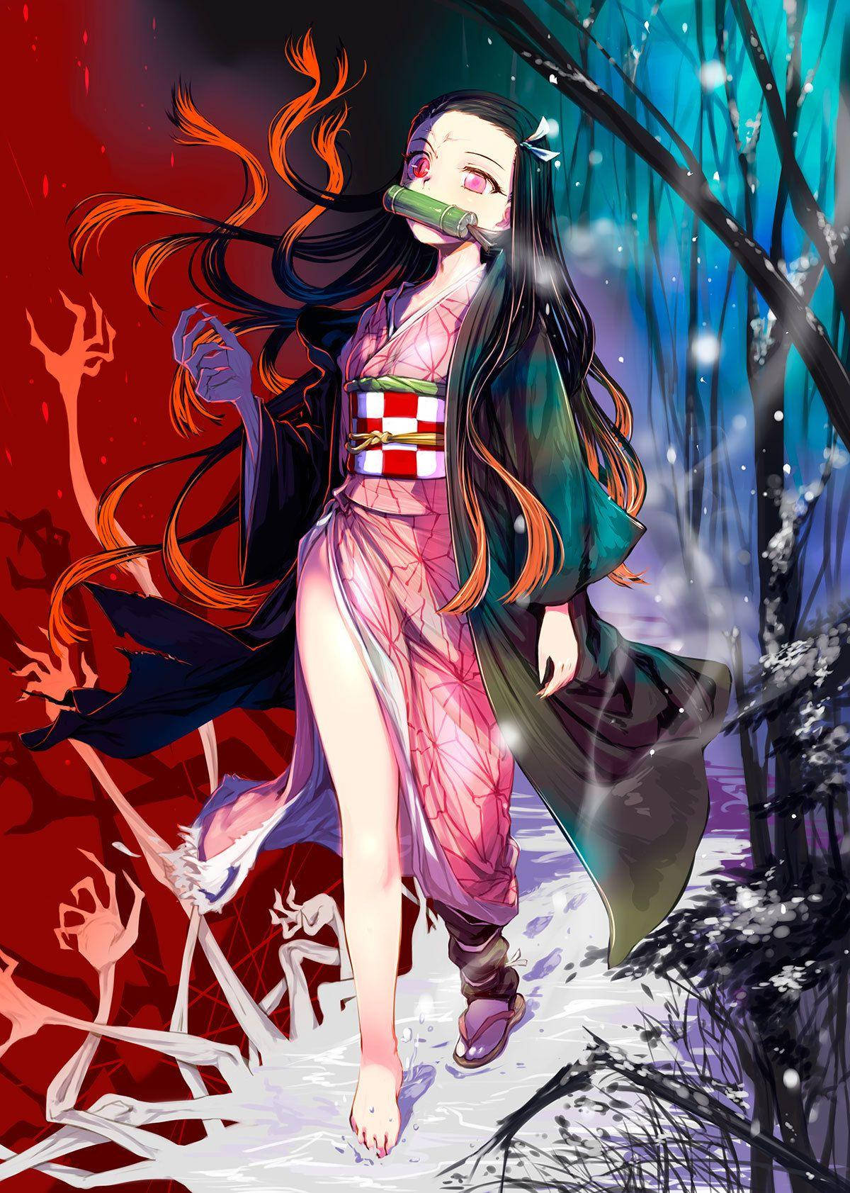 Enjoy The Beauty Of Nezuko Every Day With This Exclusive Wallpaper For Your Iphone Background