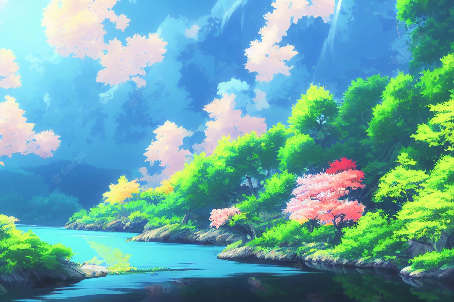 Enjoy The Beauty Of The Anime-inspired Landscape Background