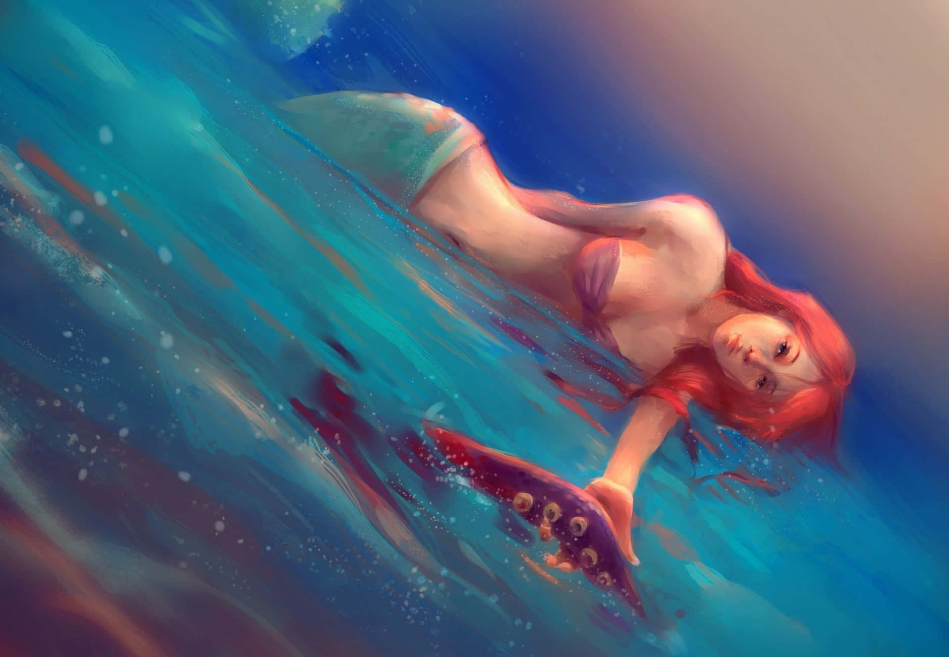 Enjoy The Beauty Of The Ocean With This Captivating Portrait Of A Beautiful Mermaid Background