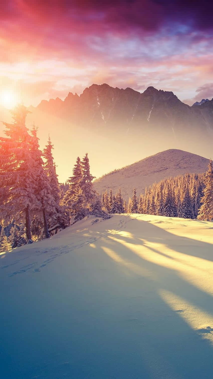 Enjoy The Beauty Of Winter With This Snow-filled Desktop Wallpaper. Background