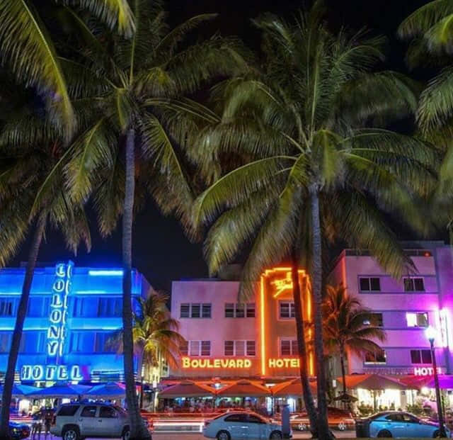 Enjoy The Bright Colors And Vibrant Atmosphere Of Retro Miami Background