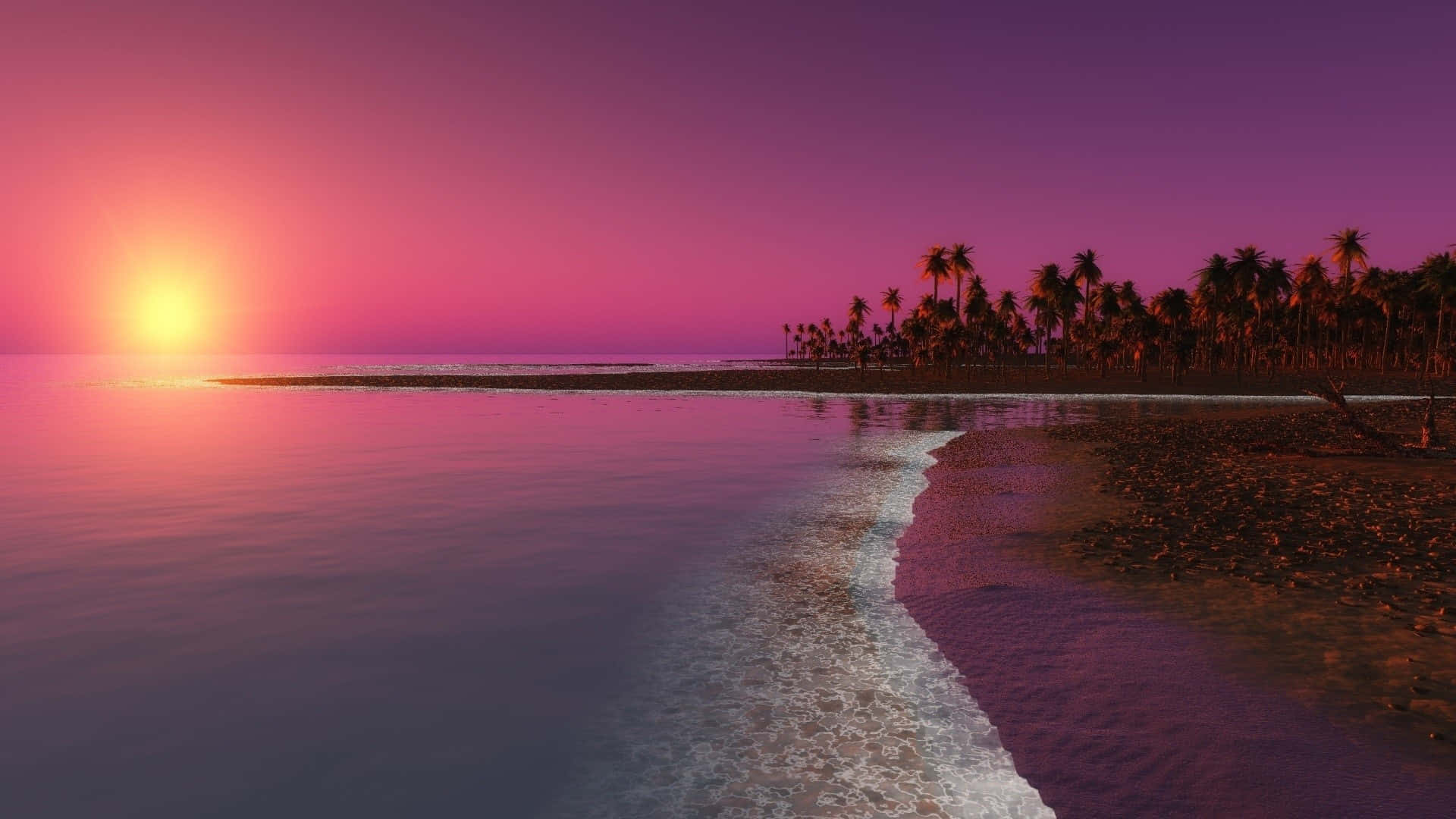 Enjoy The Calming Beauty Of A Pink Beach Sunset. Background