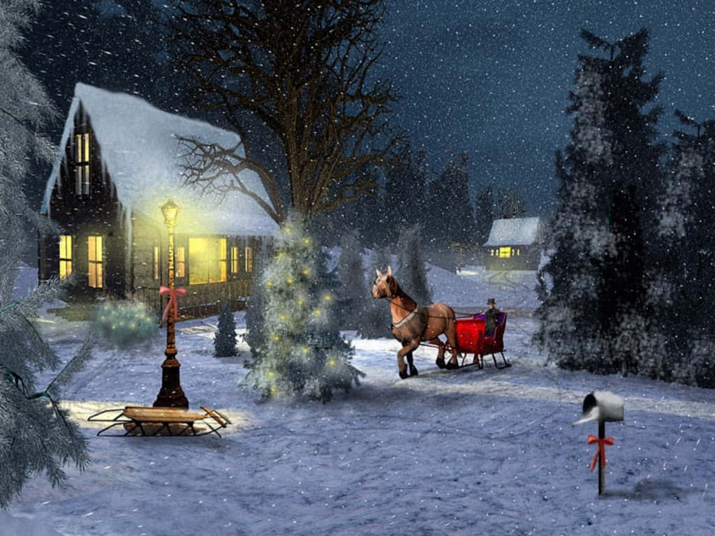 Enjoy The Cozy Charm Of Christmas Winter Wonderland Background