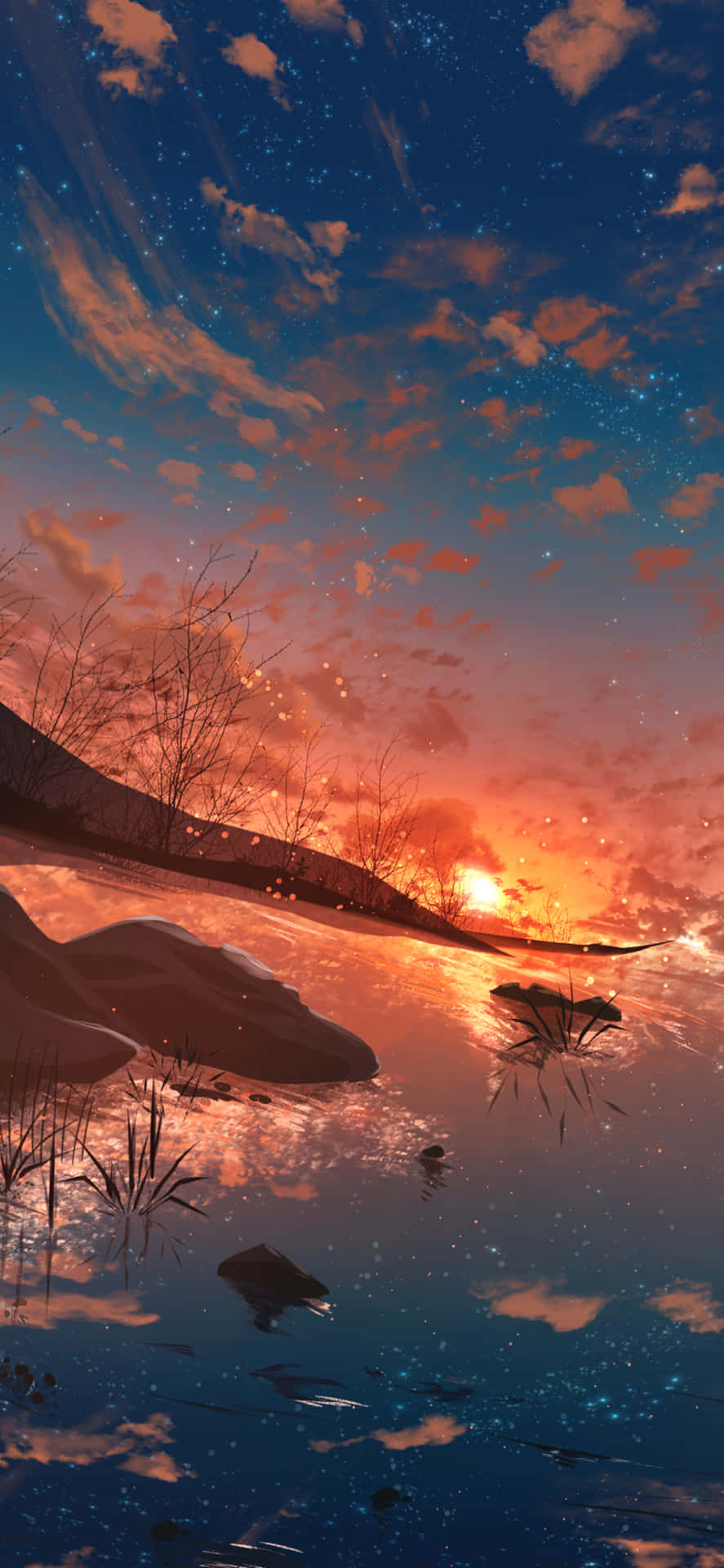 Enjoy The Gorgeous Anime Sunset While You Play Games, Chat And Browse With Your Iphone. Background