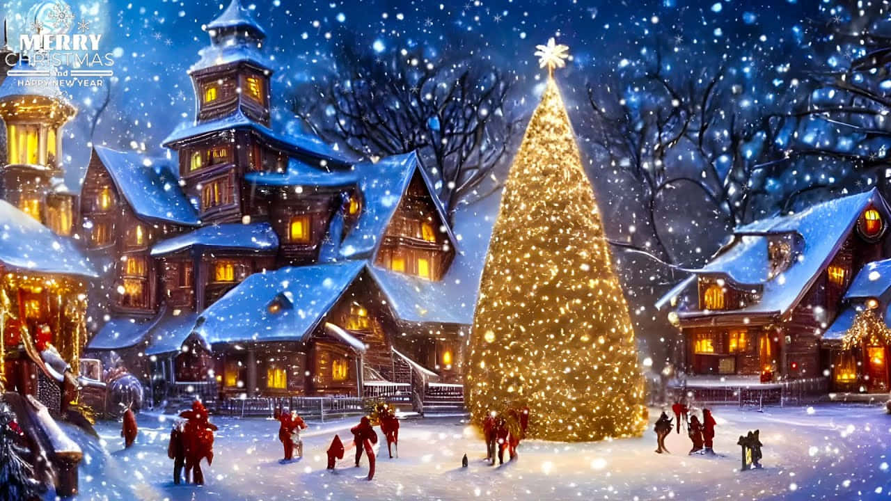 Enjoy The Holidays At This Beautiful Christmas Village Background