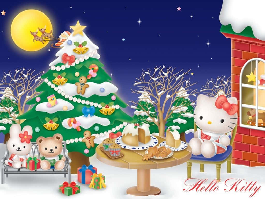 Enjoy The Magic Of A Hello Kitty Christmas Background