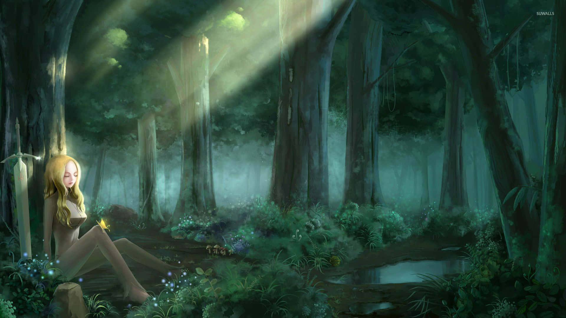 Enjoy The Magical Atmosphere Of Nature In This Anime Forest. Background